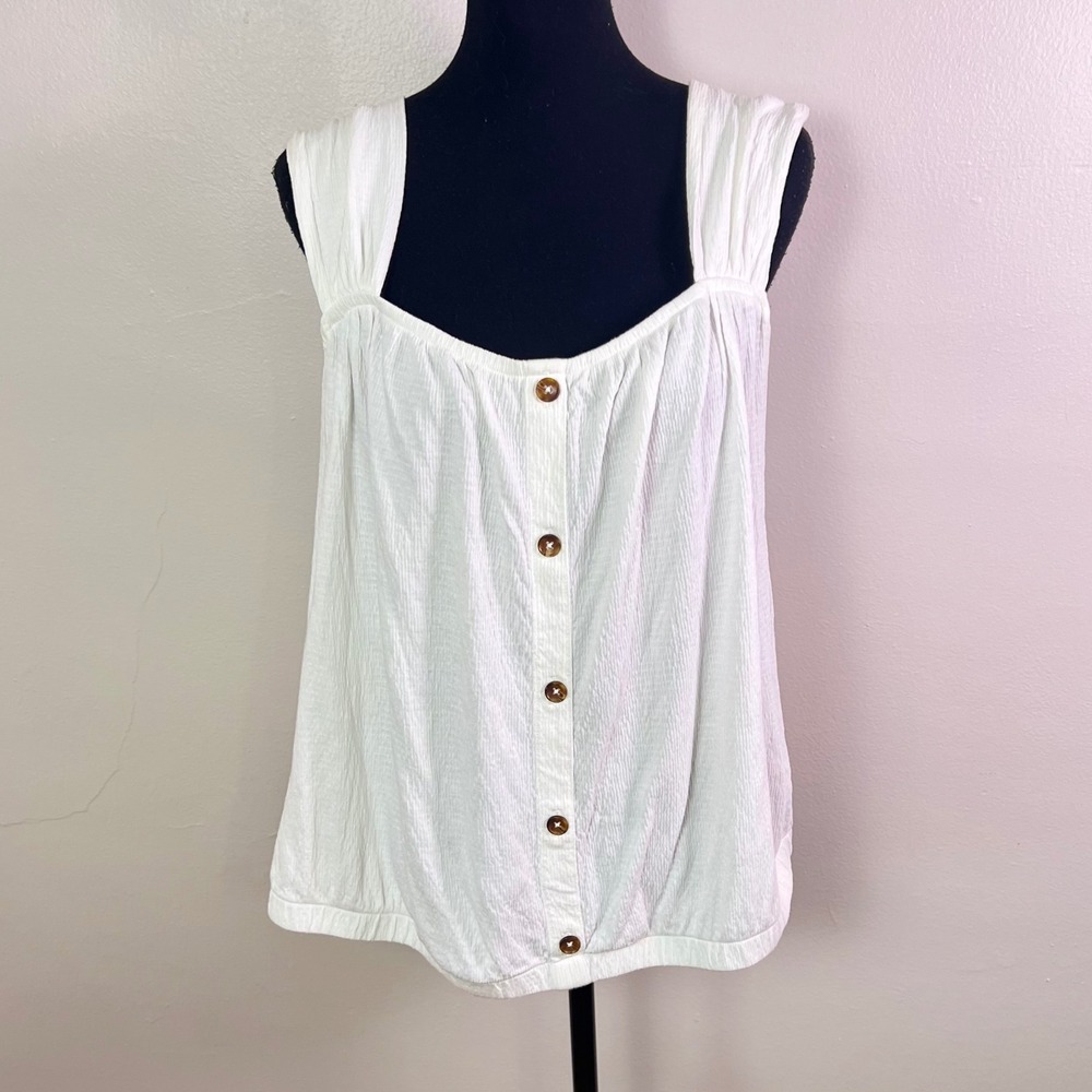 Lane Bryant Tank Top 18/20 White Button Front Seersucker Square Neck Sleeveless
